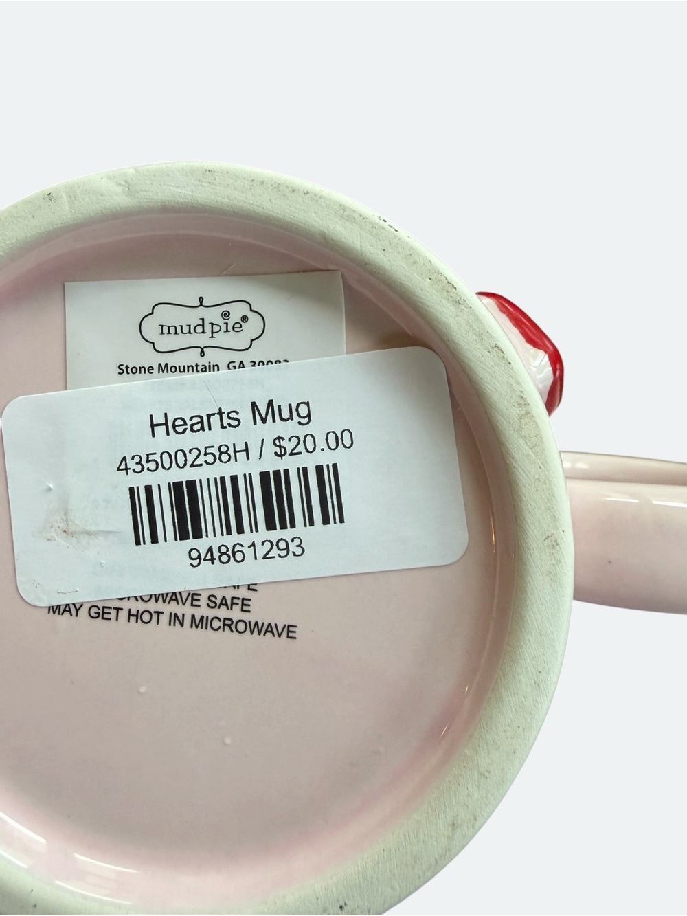 Mud Pie Pink Ceramic Mug with Red Heart Accents - Picture 3 of 3